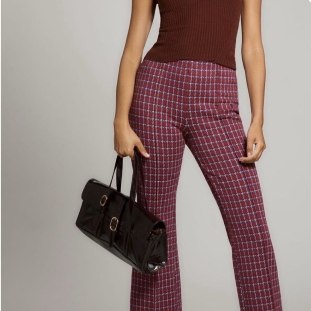 Maeve Anthropologie Red Blue Stretch Knit Pull On Margot Kick Flare Pants - Picture 2 of 8